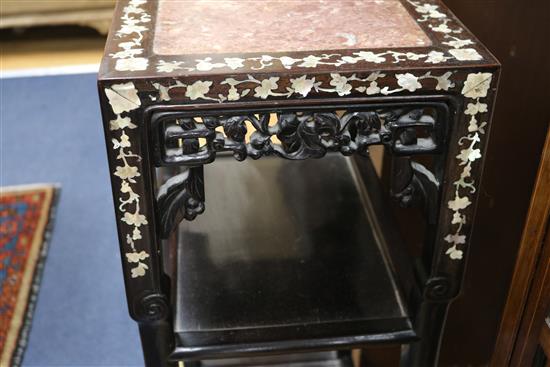 A Chinese mother of pearl inset hardwood occasional table W.42cm